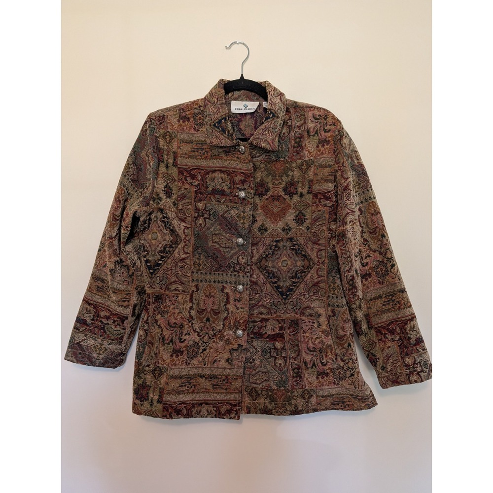 Vintage Erin London Tapestry Jacket Boho Persian Carpet Silver Button Women's M